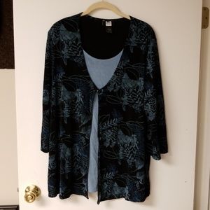 3/4 Sleeve Cardigan with Faux Tank Top